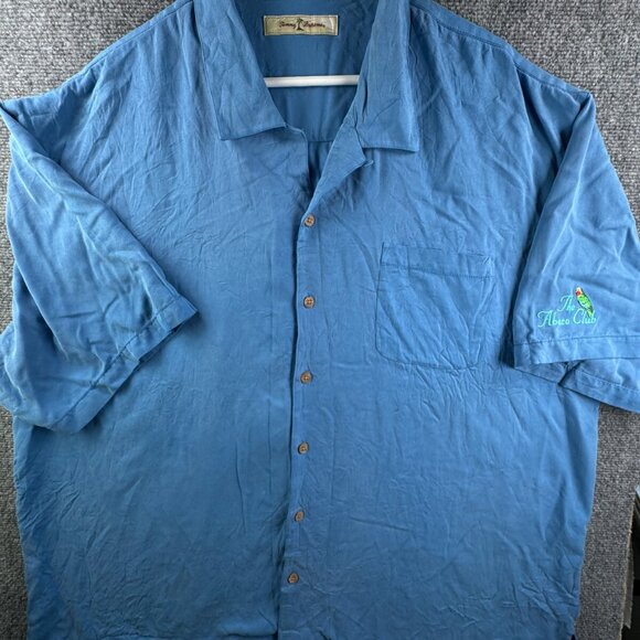 Tommy Bahama Silk Button Up Shirt Short Sleeve Mens Hawaii Blue 2XL Solid Adult - Picture 2 of 16